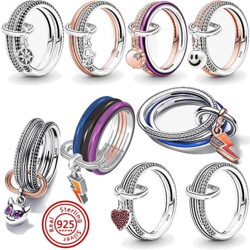 Top Trends: New 925 Silver Stackable Two-tone Little Lucky Rings Styling Mini Charm Beads Fit Original Pandora Me Bracelet Rings DIY Jewelry Shoppable Styles