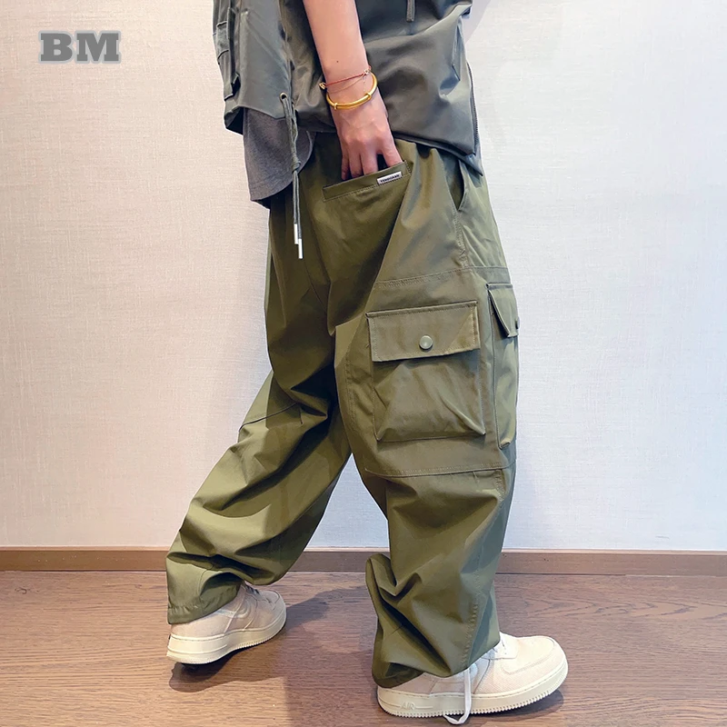 Top Trends: American Hip Hop Baggy Pants For Men Korean Streetwear Multi-Pocket Cargo Pants Harajuku Loose Army Green Skateboard Trousers Shoppable Styles