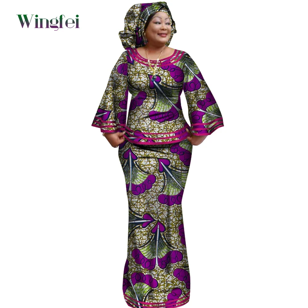 Top Trends: African Clothes For Women Ankara Print Long Sleeve Top And Skirt 2 Pieces Set With African Headwrap Lady Dashiki Clothing WY2372 Shoppable Styles