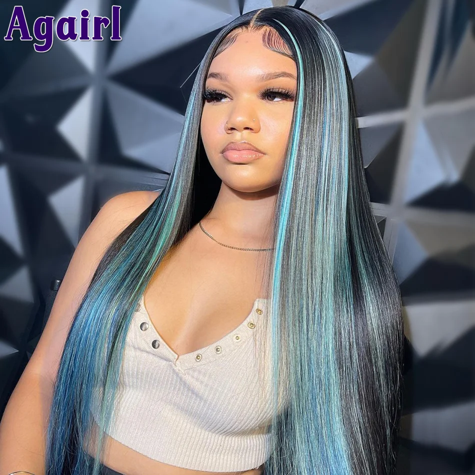 Top Trends: Highlight Sky Blue Straight Lace Frontal 13X4 13x6 Human Hair Wigs Brazilian Transparent Lace Closure 4X4 5X5 Lace Front Wig Shoppable Styles - Image 3