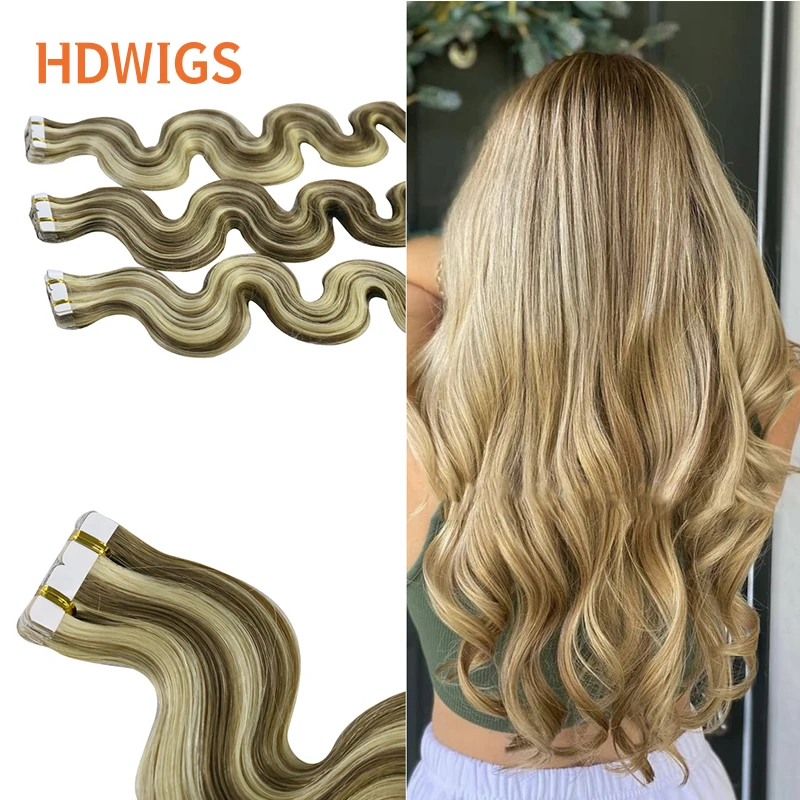 Top Trends: Tape In Hair Extensions Human Hair Body Wave Brazilian Remy Human Hair 2g / pc 2.5g / pc 20pcs Natural Hair Extension Ombre Blonde Shoppable Styles