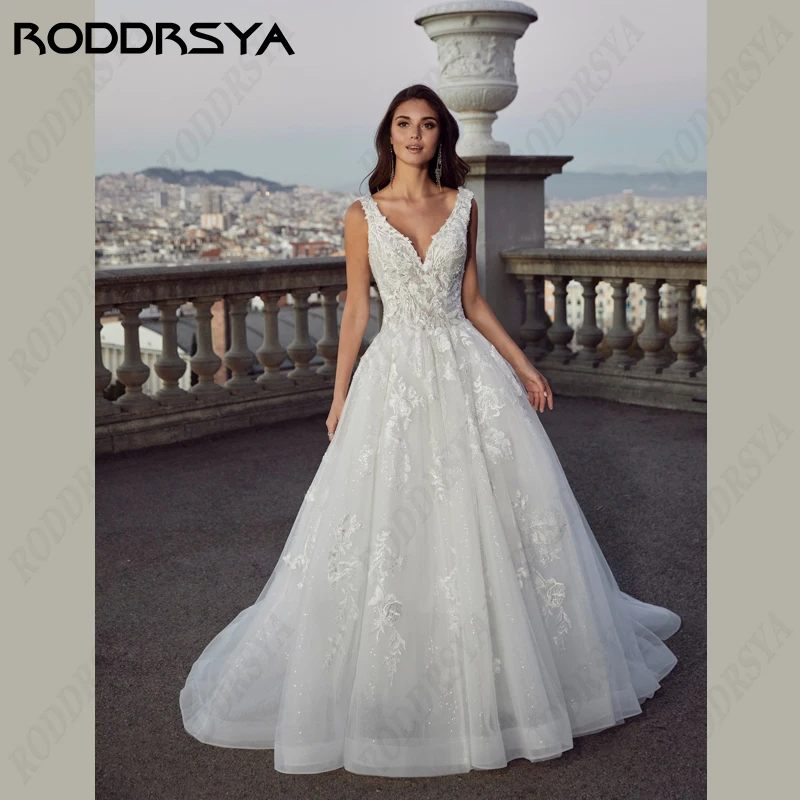 Top Trends: RODDRSYA Applique Lace Wedding Dress Sleeveles Backless A-line Robe De Soirée Spaghetti Straps Bridal Gowns For Women Boho Tulle Shoppable Styles