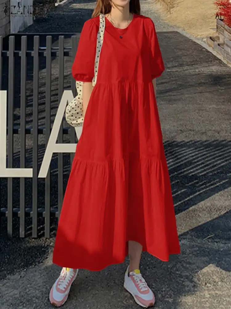 Top Trends: Elegant Solid Dress Women Summer Sundress ZANZEA 2023 Casual Short Sleeve Maxi Vestidos Female O Neck Robe Femme Oversized Shoppable Styles