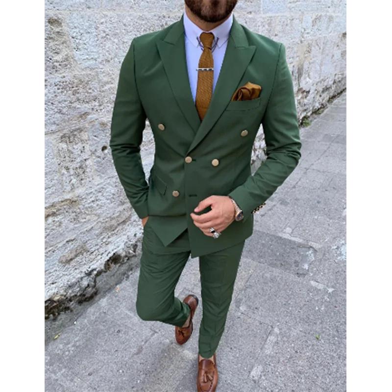 Top Trends: Royal Green Men's Suit 2021 Double Breasted Slim Fit Formal Wedding Party Suits Groomsmen Blazer Pants 2 Pieces Terno Masculino Shoppable Styles - Image 4