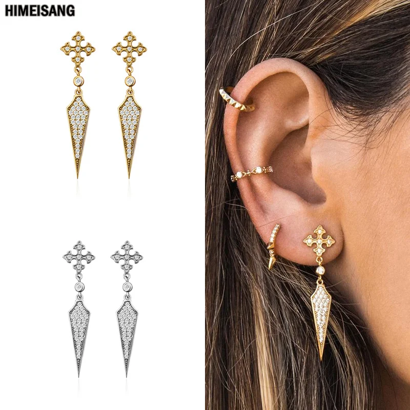 Top Trends: Gold Silver Filled Stud Earrings For Women Vintage CZ Zircon Cross Unusual Long Drop Earring Jewelry Earings Girls Wholesale Shoppable Styles