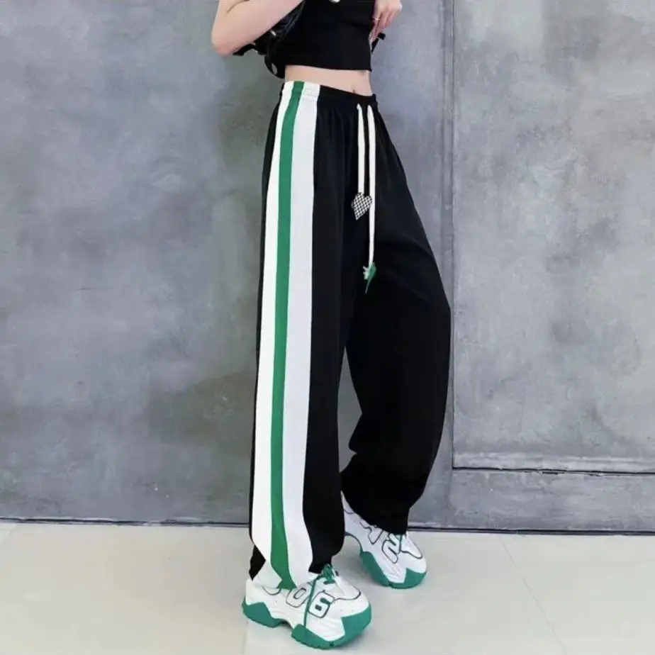 Top Trends: Korean Streetwear Women Sweatpants Spring Summer New Harajuku Elastic High Waist Love Drawstring Casual Striped Sports Trousers Shoppable Styles