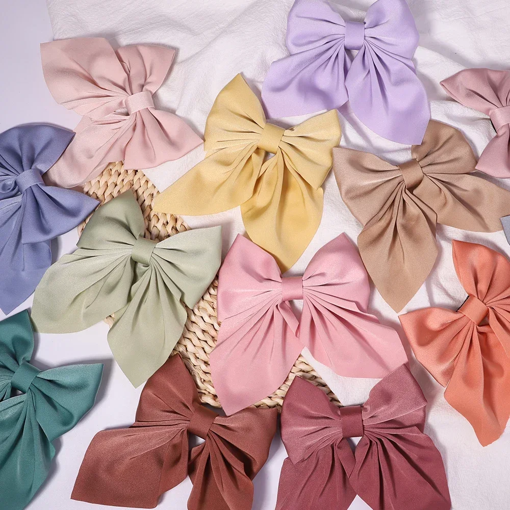 Top Trends: New Sweet Bow Hairpins Solid Color Bowknot Hair Clips For Girls Satin Butterfly Barrettes Duckbill Clip Kids Hair Accessories Shoppable Styles - Image 2