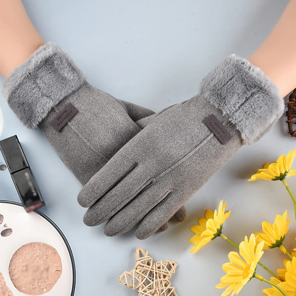 Top Trends: Women Winter Gloves Warm Cold-proof Black Fur Gloves Full Finger Mittens Driving Windproof Gloves Suede Gloves Femmale Guantes Shoppable Styles