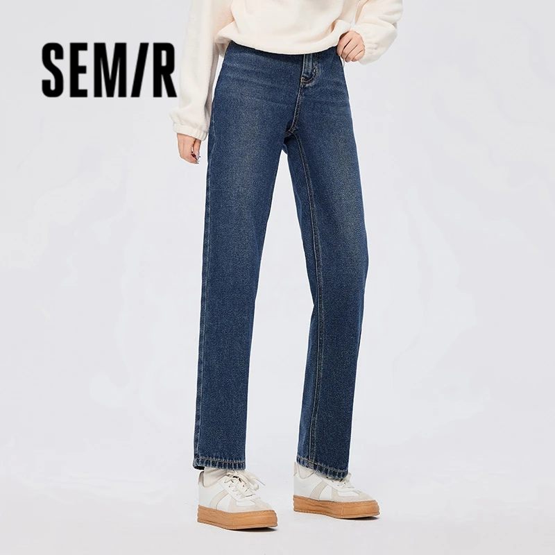 Top Trends: Semir Jeans Women Tea Carbon Heating Crotch-Covering Slim Trousers 2023 Winter New Temperament Jeans Shoppable Styles