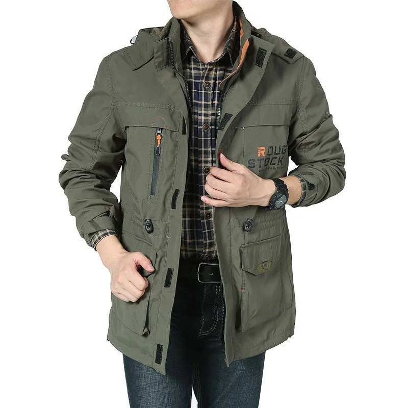 Top Trends: Plus Size Mid-length Hooded Windbreaker Men Tactical Military Jacket Outdoor Waterproof Mountaineering Army Field Coat Men Shoppable Styles