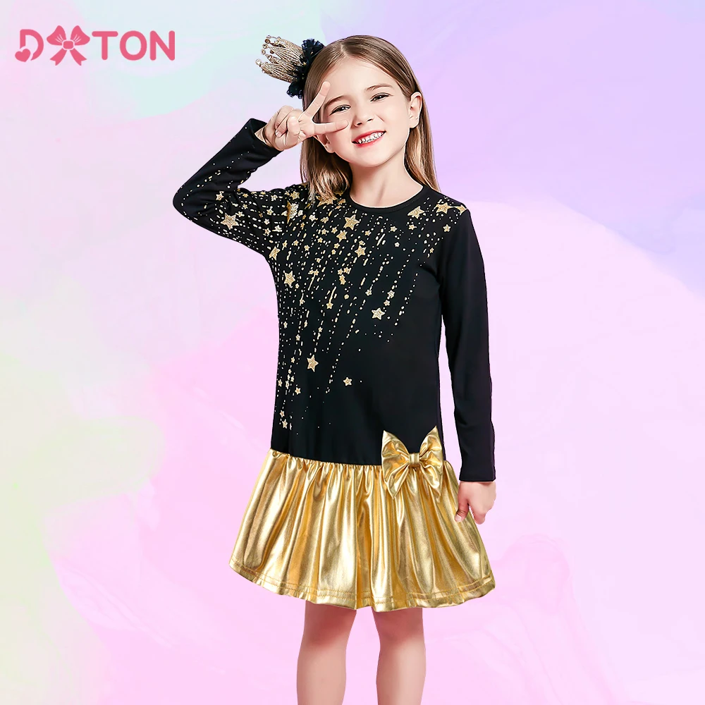 Top Trends: DXTON 2024 Christmas Girls Dress With Bow Star Sequin Children New Year Party Clothes Patchwork Cotton Winter Kids Baby Dresses Shoppable Styles