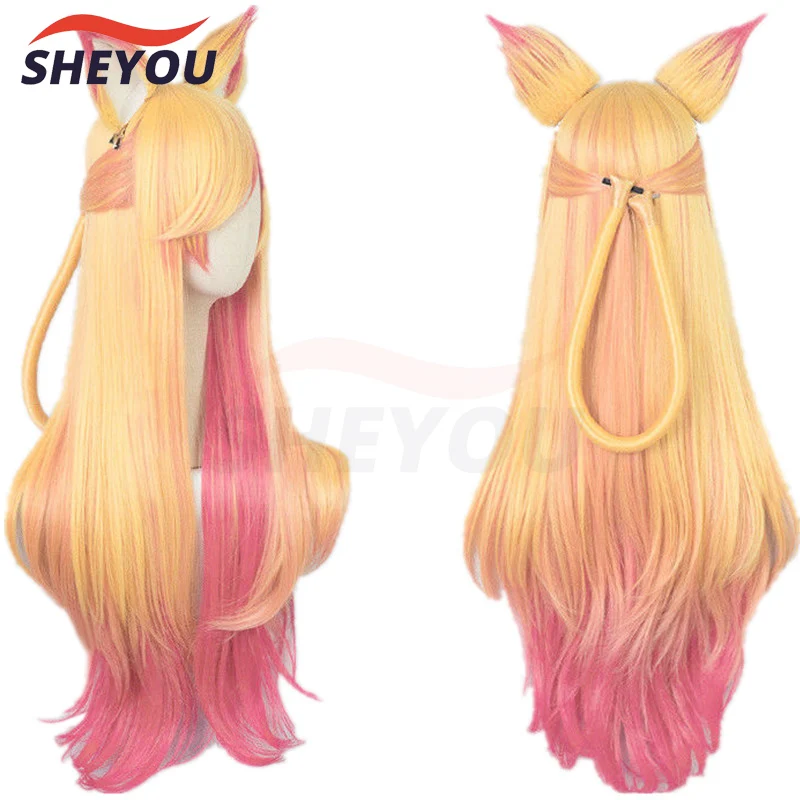 Top Trends: LOL Ahri Gumiho Star Guardian Golden Pink Mixed Color Ombre Wavy Wave Long Heat Resistant Hair Cosplay Costume Wigs + Wig Cap Shoppable Styles