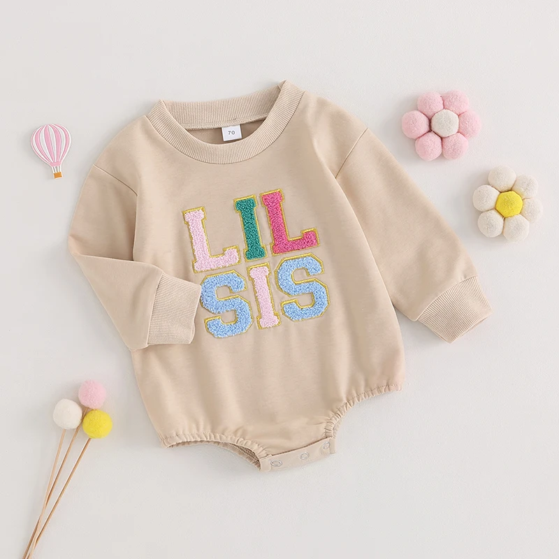 Top Trends: EWODOS Infant Baby Girls Autumn Bodysuits Letter Embroidery Long Sleeve Jumpsuits Sister Matching Fall Clothes Baby Bodysuits Shoppable Styles