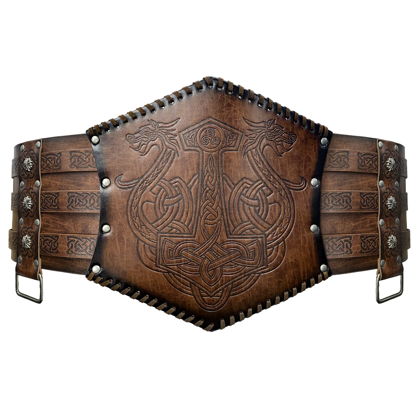 Top Trends: Nordic Viking Style Thor's Hammer Embossed Wide Belt Medieval Retro Waist Seal Knight Belt Shoppable Styles