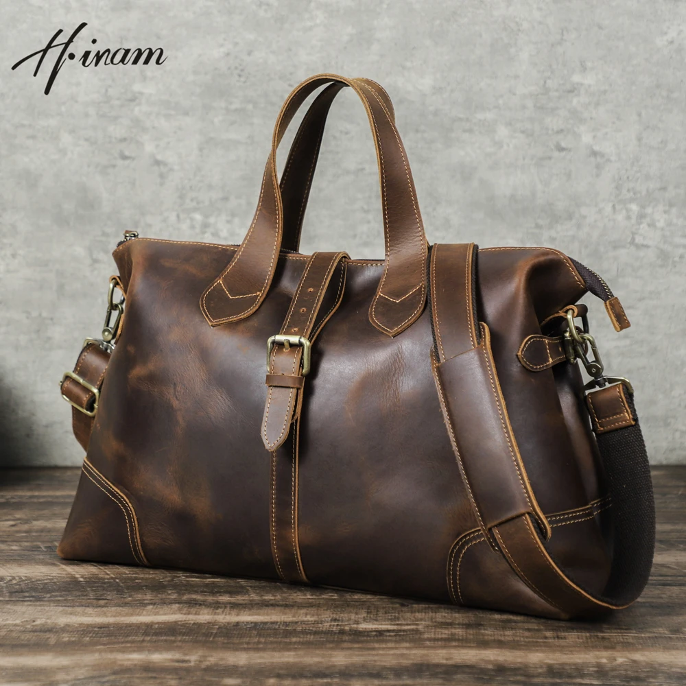 Top Trends: Retro Leather Travel Bag First Layer Cowhide Travel Bag Business Trip Handbag Shoulder Messenger For Men Large Capacity Bag Shoppable Styles