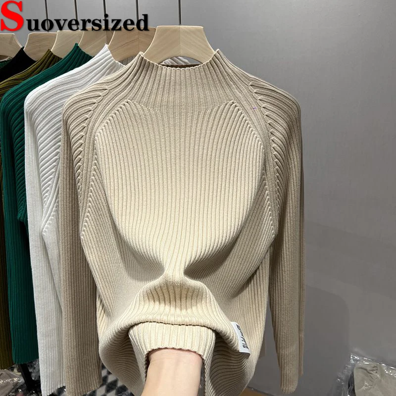 Top Trends: Oversized 4xl Half Turtleneck Sweater Autumn Winter Bottomed Tops Casual Thick Long Sleeve Pullover Loose Women Knitted Jumper Shoppable Styles