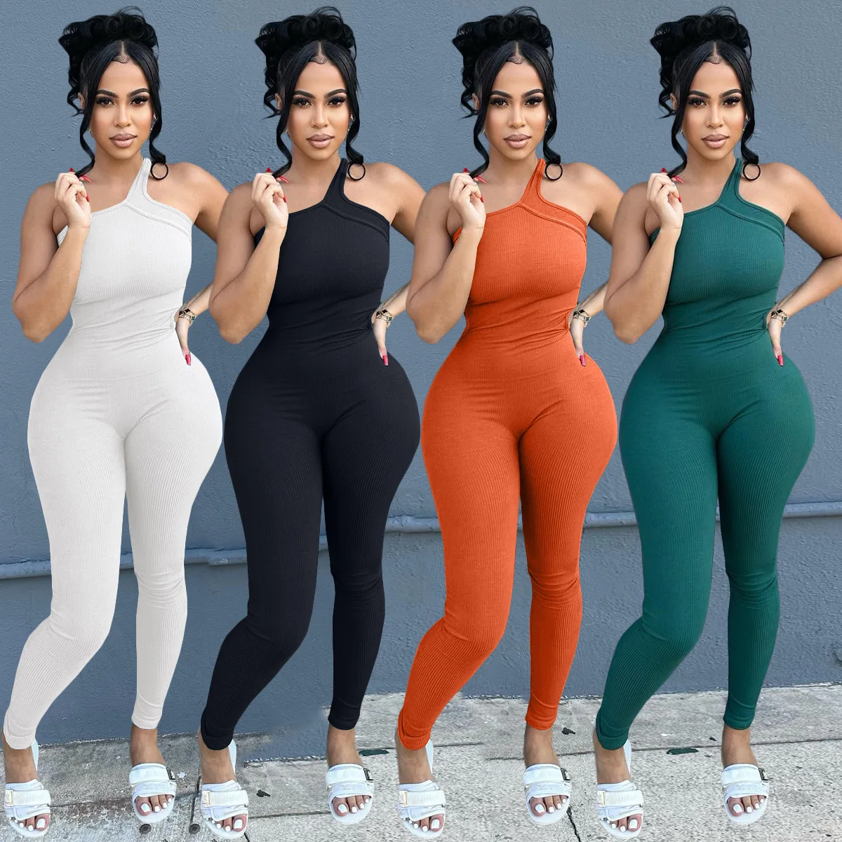 Top Trends: Jumpsuit Women Y2k Streetwear Ribbed Elegant One Piece Clothes For Women One Shoulder Romper Sleeveless Bodysuit Sexy Overalls Shoppable Styles