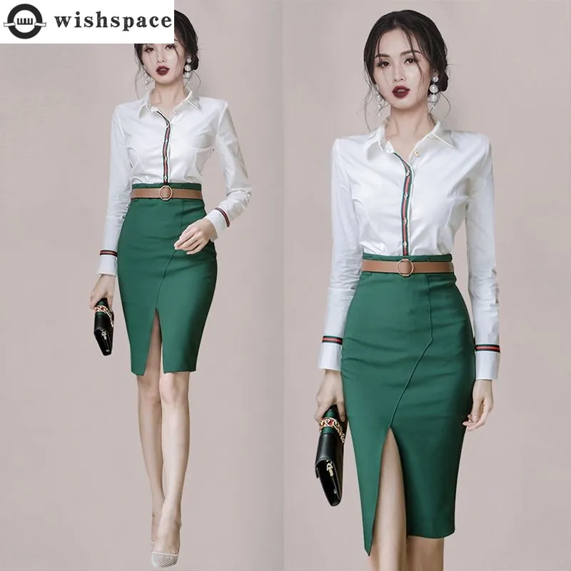 Top Trends: Korean Popular Spring New Professional Chiffon Shirt Slim Skirt Two-piece Elegant Women Skirt Suit Office Manager Outfits Shoppable Styles