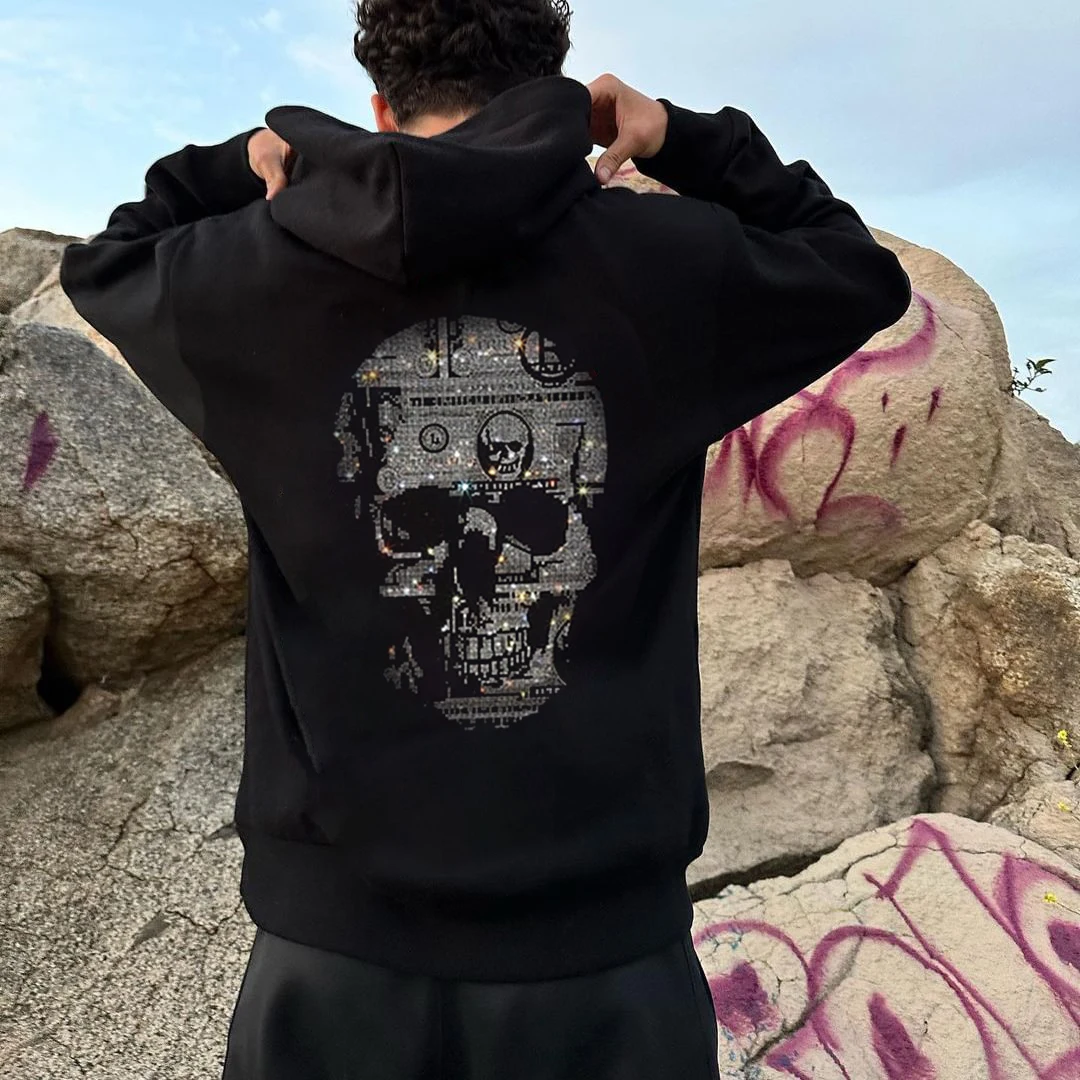 Top Trends: New Personality Mens Loose Sweatshirt Hoodies Black Skull Rhinestone Hoody Male Casual Warm Campus Jacket Coats Women Pullover Shoppable Styles