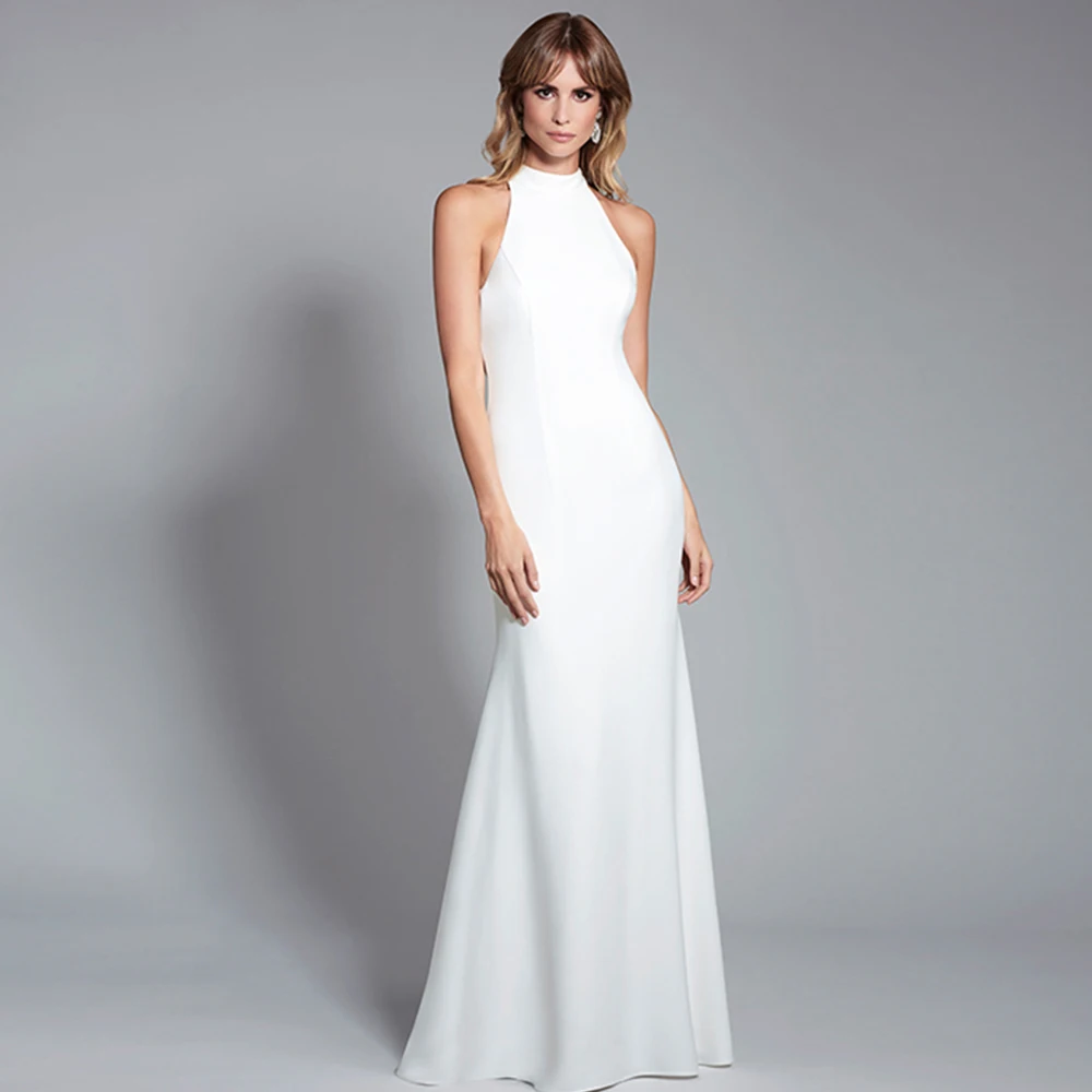 Top Trends: Simple Wedding Dresses 2022 Women Halter Backless Jersey Mermaid Gowns Sleeveless Long Sexy Bride Dress Robe De Mariee Shoppable Styles