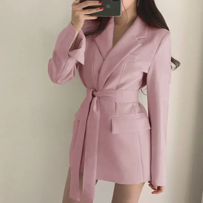 Top Trends: Women's Spring 2023 Fashion Blazer Slim Fit Business Blazer And New Tie Waist Jacket Retro Khaki Black Ladies Cardigan Tops Shoppable Styles - Image 6