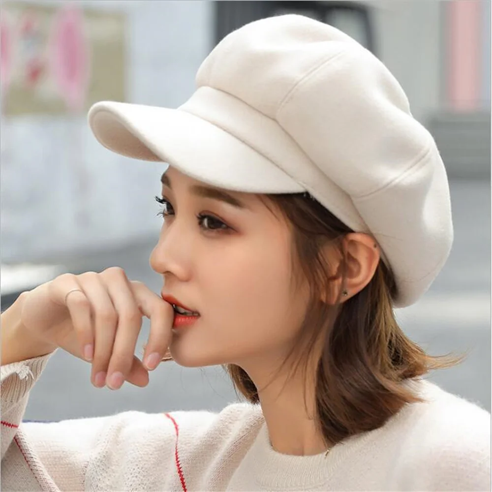 Top Trends: Women‘s Winter Vintage Berets Caps French Artist Warm Felt Hats Beret Female Solid Octagonal Hats 2023 Autumn Girl Newsboy Cap Shoppable Styles - Image 2