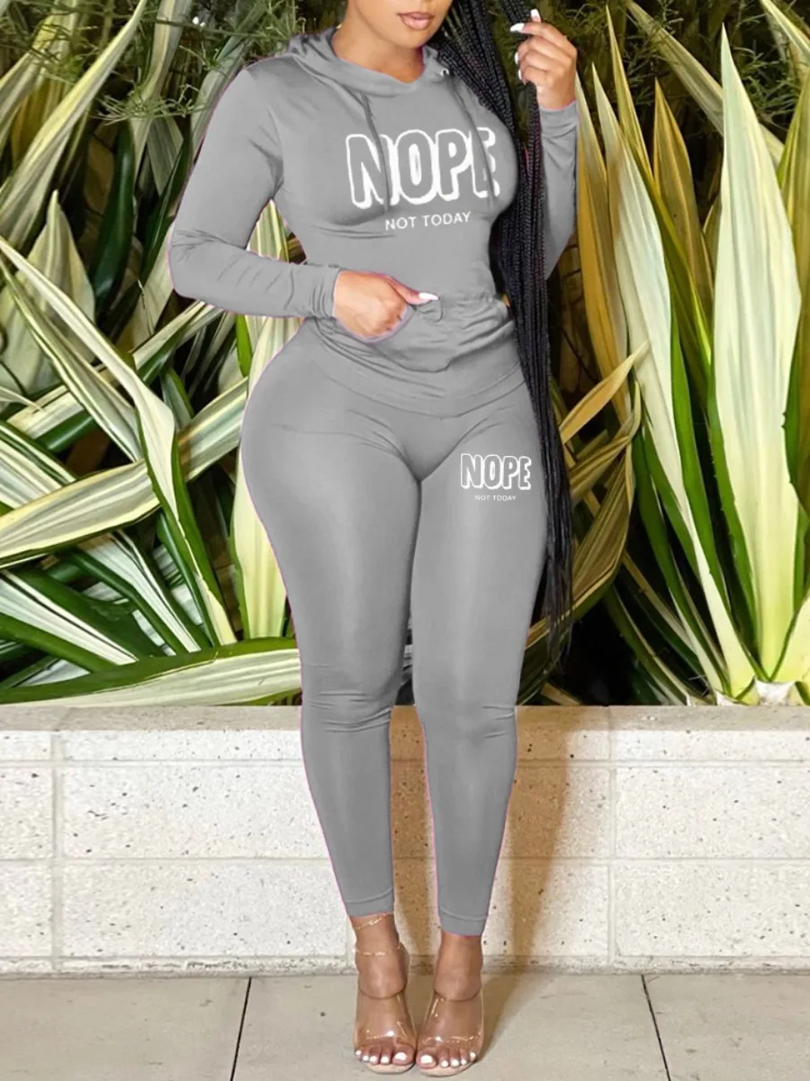 Top Trends: LW Plus Size 2pcs Set Letter Print Pants Set Long Sleeve Top Hoodie &amp;skinny Pants Set Women Casual Two Piece Set Sportswear Suit Shoppable Styles