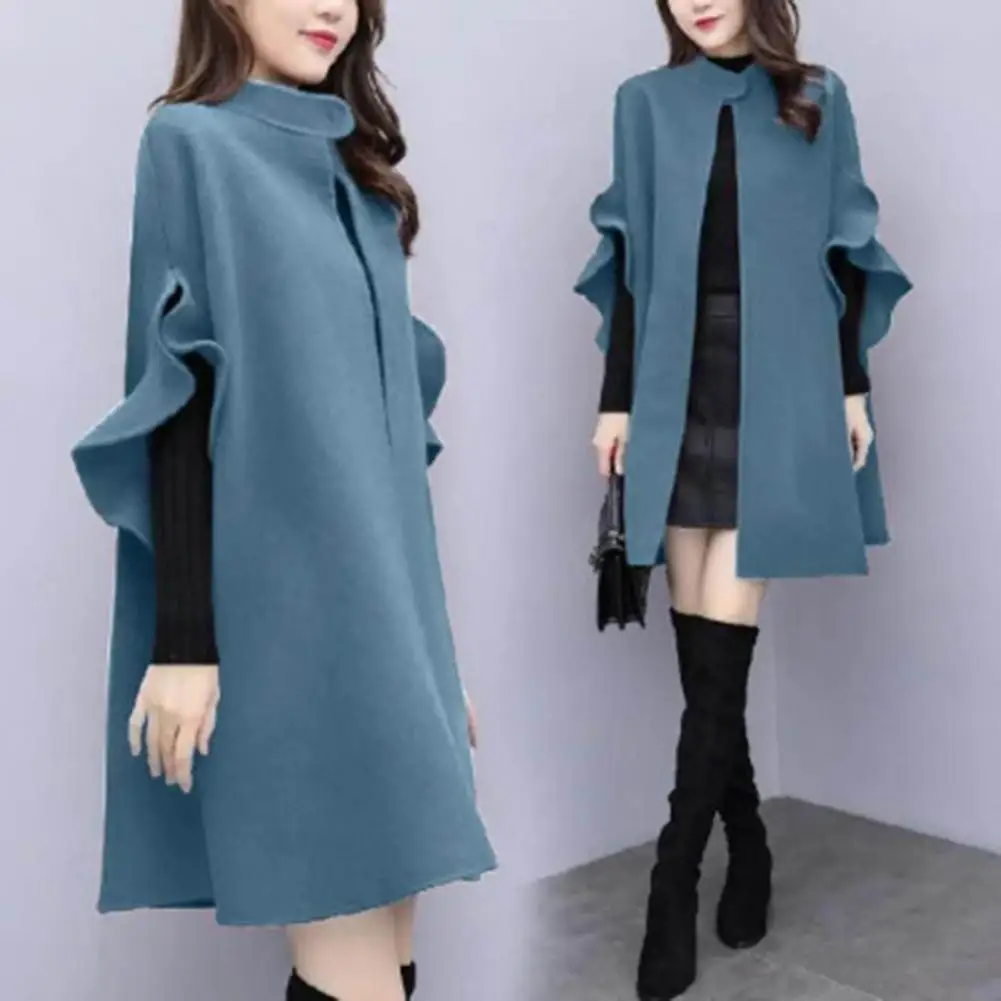 Top Trends: Women Winter Coat Solid Color Formal Elegant Big Hem Midi Length Long Sleeves Cardigan Stand Collar Lady Cloak Coat For Dating Shoppable Styles