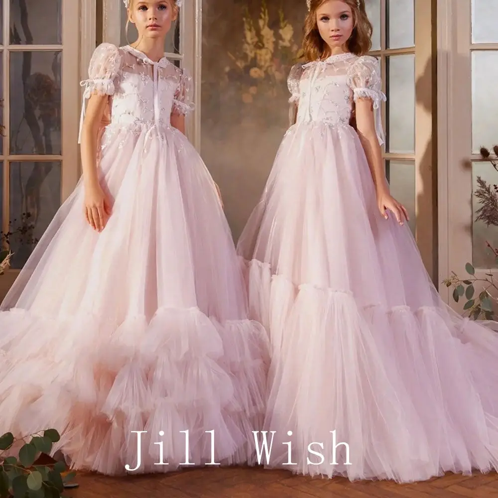 Top Trends: Jill Wish Luxury Elegant Pink Flower Girl Dress Princess Gown Kids Wedding Birthday Party Communion Vestidos Para Niñas J116 Shoppable Styles