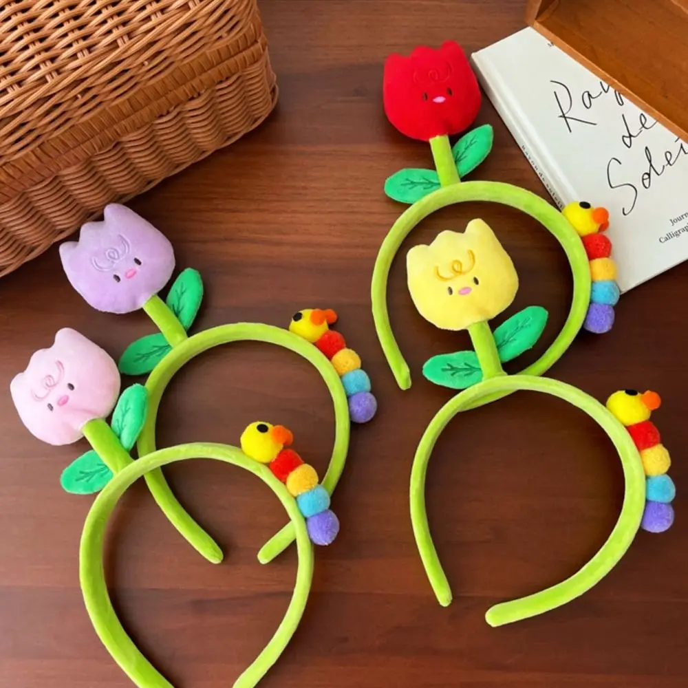 Top Trends: Korean Style Tulip Caterpillar Flowers Headband Fashion Bean Sprout Cartoon Plush Flower Hair Hoop Shoppable Styles