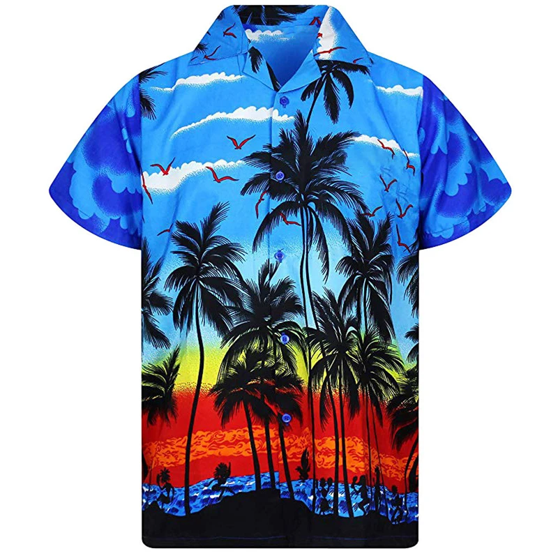 Top Trends: 2022 Hawaiian Shirt Men 5xl Loose Shirts Men Fashion Palm Tree Printed Beach Wear Top Single Breasted Cuban Collar Shirt Shoppable Styles