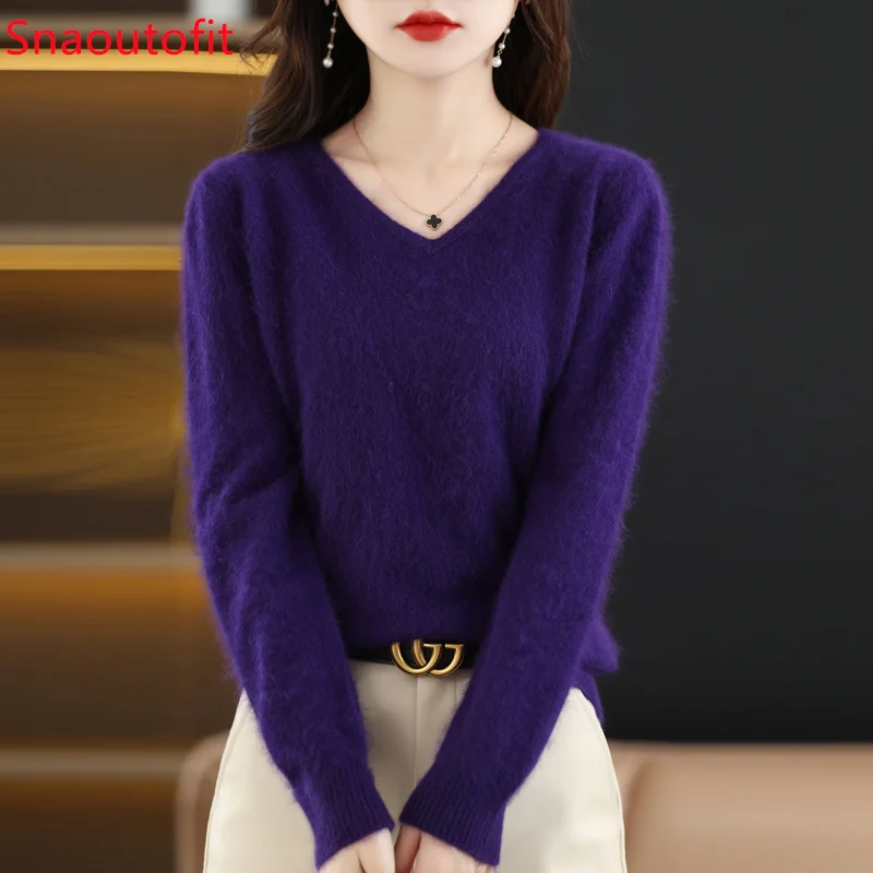 Top Trends: Autumn And Winter New Female Pure Mink Cashmere Sweater Woman V-neck Waist In Slimming Knit Jumper Fallow Fever Heat Warm Top Shoppable Styles