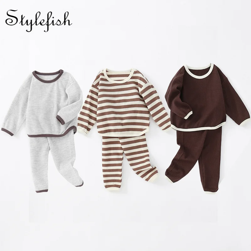 Top Trends: Spring And Autumn Baby Clothes Boys And Girls Baby Suit Waffle Long Sleeved Cotton Shirt+ pants High Quality Soft 2 Piece Set Shoppable Styles