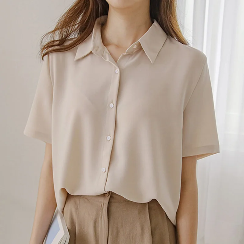 Top Trends: Women'S New Korean Chiffon Fashion Cardigan Top Female Summer Loose Thin Trend Slim Versatile Short Sleeve Lapel Neck Shirt Shoppable Styles - Image 3