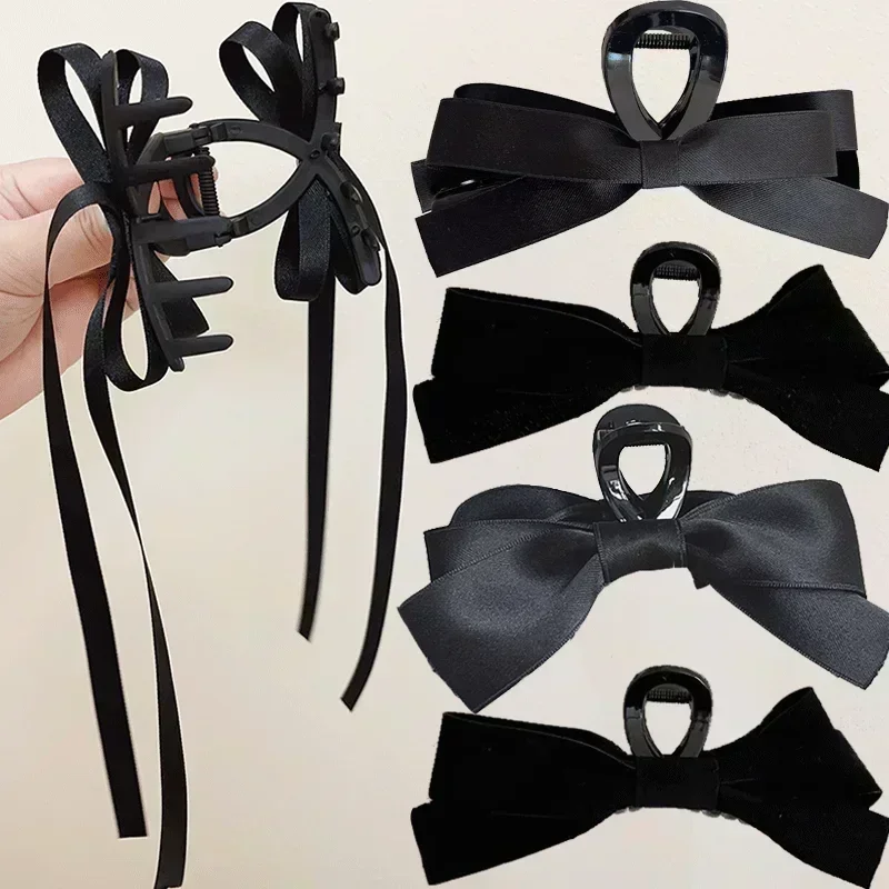 Top Trends: Ribbon Bowknot Hair Claws Clip Shark Claw Hair Clips Solid Bow Hairpin Barrettes For Ponytail Women Hair Accessories Headband Shoppable Styles