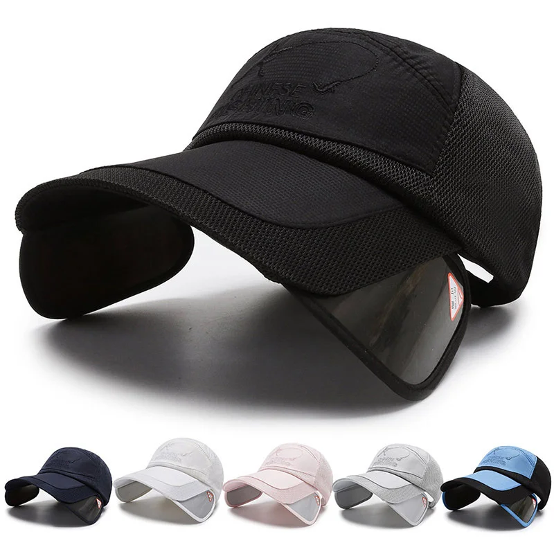 Top Trends: Sun Hat Retractable Wide Brim Fishing Hats UV Protection Breathable Adjustable Baseball Cap For Beach Golf Running Tennis Shoppable Styles