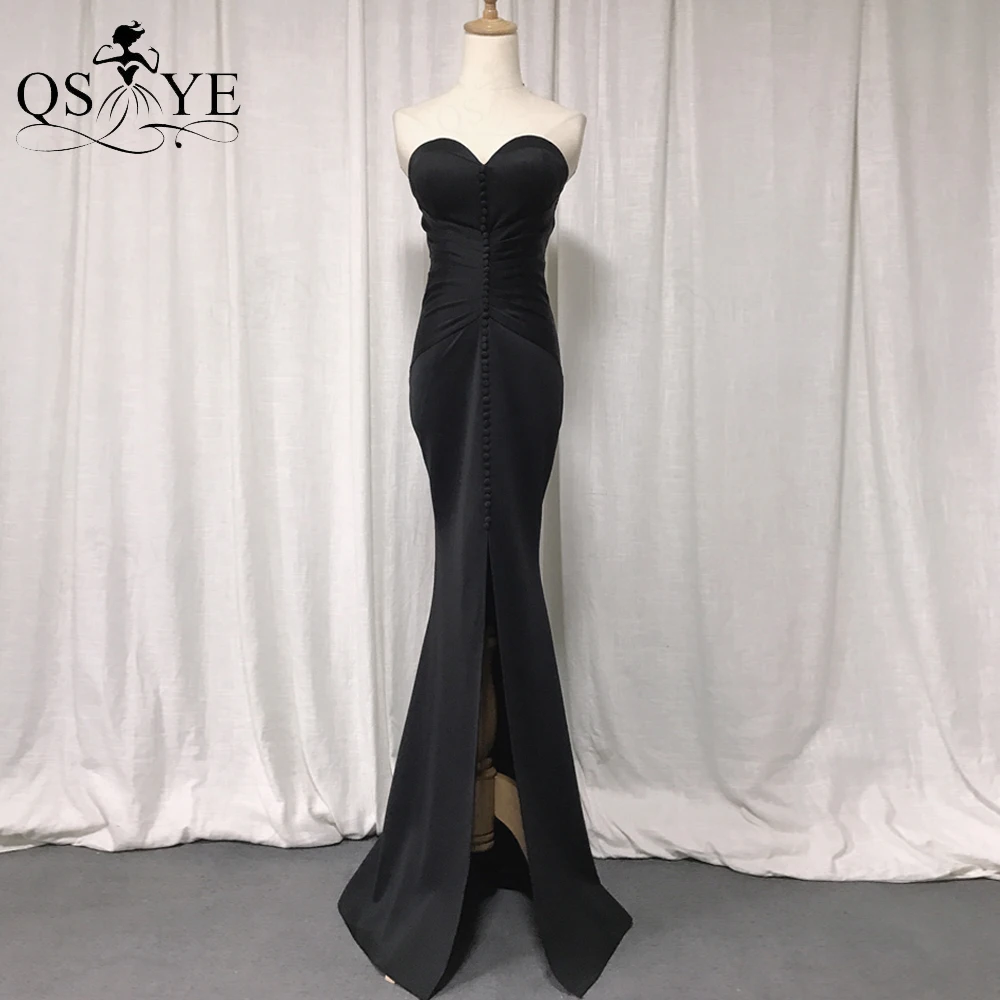 Top Trends: QSYYE Front Split Black Mermaid Long Prom Dress Fitted Elastic Ruched Evening Gown Buttons Formal Party Sweetheart Girls Gown Shoppable Styles