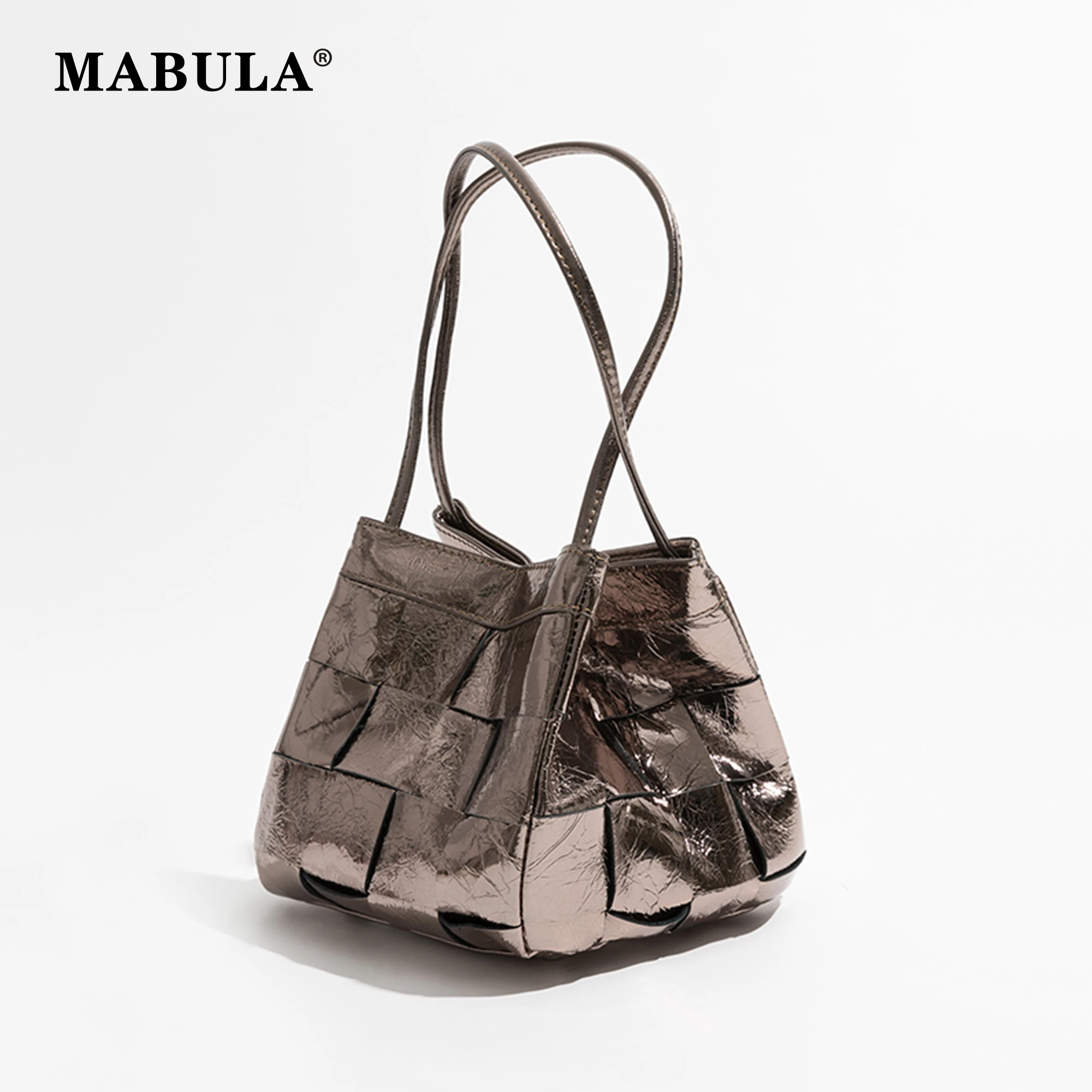 Top Trends: MABULA Designer Genuine Cow Leather Woven Basket Tote Bag For Women Elegant Silver Luxury Handbag Brand Lady Crossbody Purse Shoppable Styles