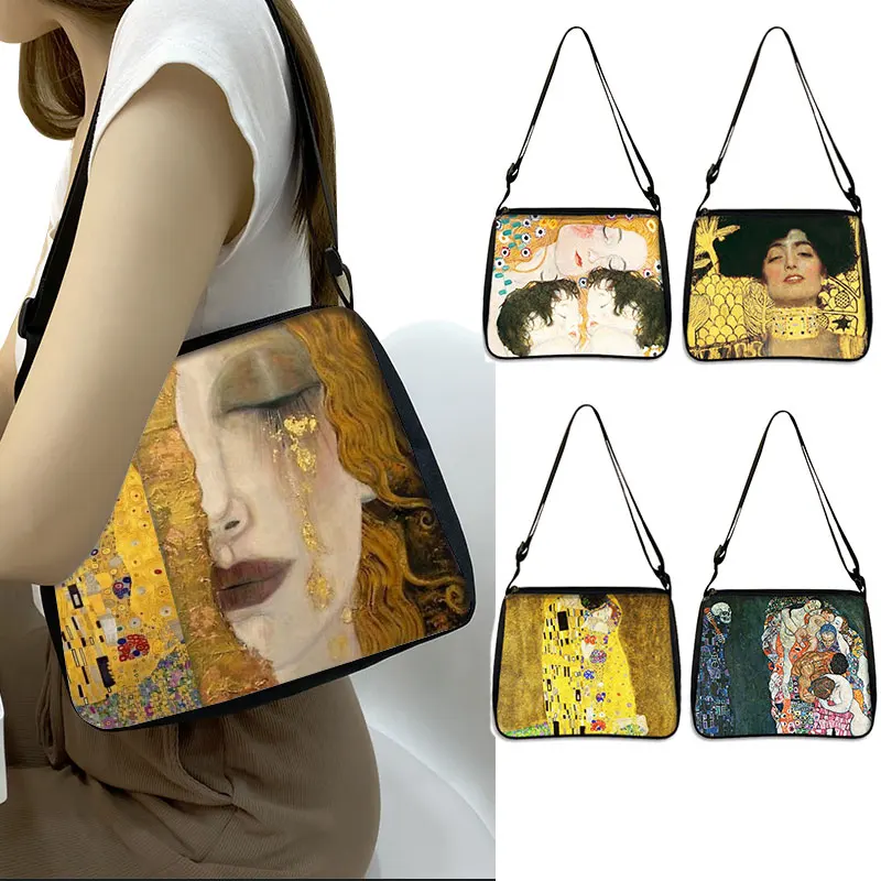 Top Trends: Gustav Klimt Oil Painting Shoulder Bag Kiss Tear La Virgen Clutch Women Casual Handbag Girl Messenger Bag Canvas Crossbody Bags Shoppable Styles