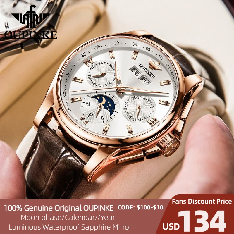 Top Trends: OUPINKE Luxury Watch For Man Top Brand Mechanical Wrist Watches Sapphire Glass Waterproof Leather Strap Automatic Watch Men 3189 Shoppable Styles