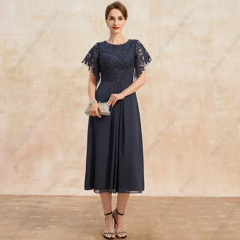 Top Trends: Simple Short Sleeve Scoop Mother Of Bride Dresses With Lace 2023 Summer Tea Length Zipper Back Wedding Party Dresses Lace Shoppable Styles