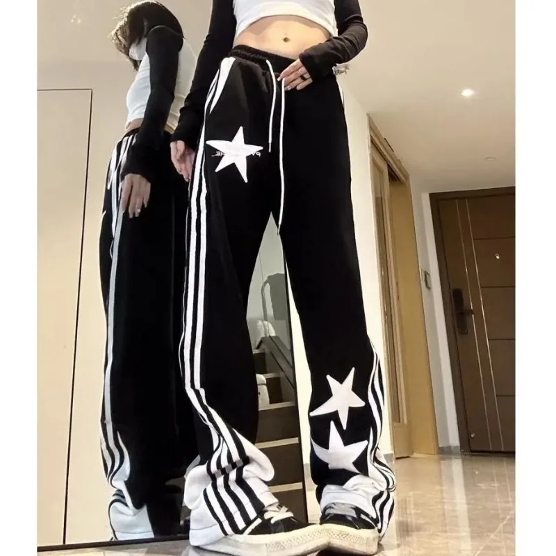 Top Trends: QWEEK Y2k Streetwear Star Women&#039;s Sweatpants Black Striped Harajuku Vintage Korean Fashion Baggy Sport Pants Kpop Hippie Jogging Shoppable Styles