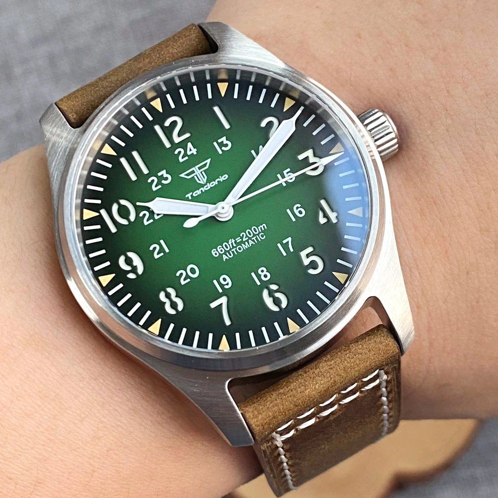 Top Trends: Tandorio 20bar Diving Steel Mechanical Field Watch Sunburst Green Dial 39mm Pilot Wristwatch Swim Sport Clock Rejor Green Lume Shoppable Styles