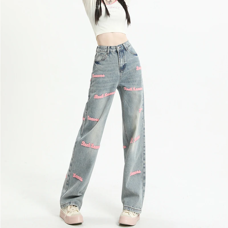 Top Trends: High Waisted Straight Jeans For Y2k Women Streetwear Summer Korean Dongdaemun 2023 Femme Pants Baggy Blue Denim Trousers Vintage Shoppable Styles - Image 5