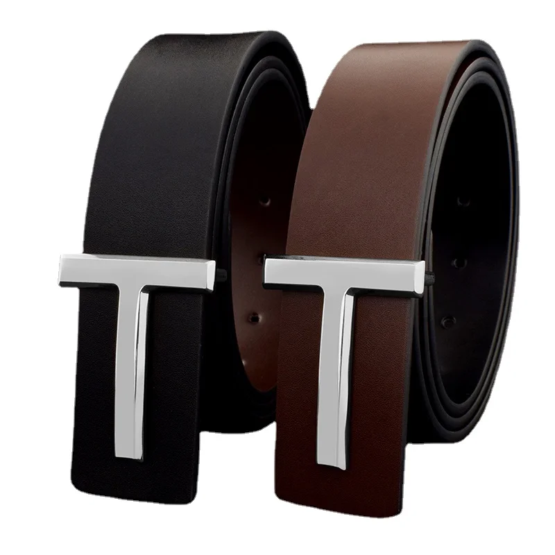 Top Trends: High Quality Designer Belts Men Fashion T Letter Luxury Famous Genuine Leather Belt Jeans Formal Cowskin Black Waist Strap 3.7cm Shoppable Styles - Image 4