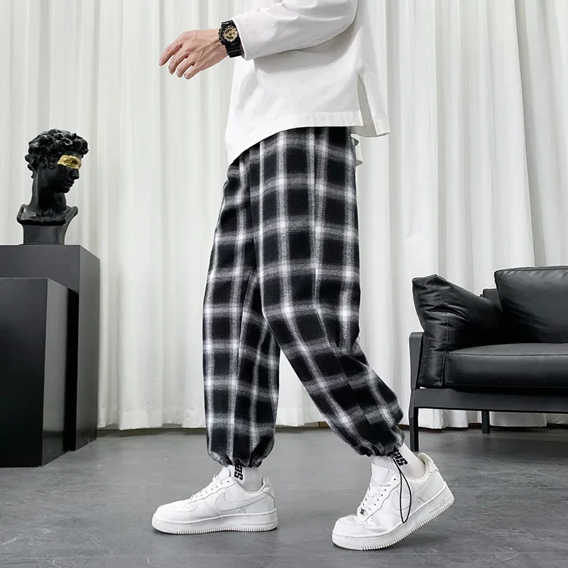 Top Trends: Men's Plaid Pants Summer Cotton Casual Pants Losse Hip Hop Baggy Sweatpants Fashion Streetwear Korean Style Harem Pants Shoppable Styles - Image 4