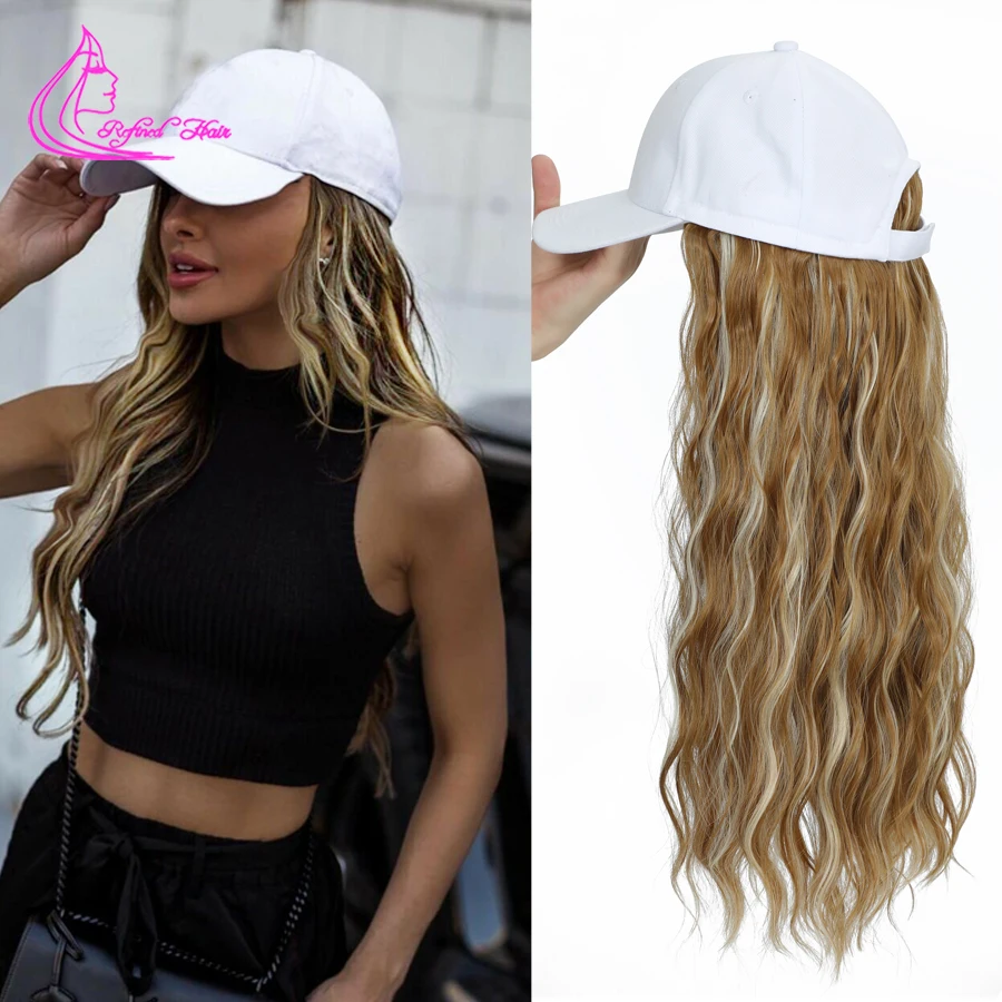 Top Trends: Hat Wig Synthetic Wavy Wig Black White Baseball Cap With Natural Wave Hair Extension Attached For Women Girls Black Brown Blonde Shoppable Styles