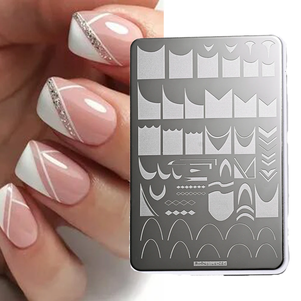 Top Trends: French Nail Art Stamping Plate 14.5X9.5cm Geometry Wave Line Drawing Templates Flower Lace Stamp Nail Charm Mold Stencil Tools @ Shoppable Styles