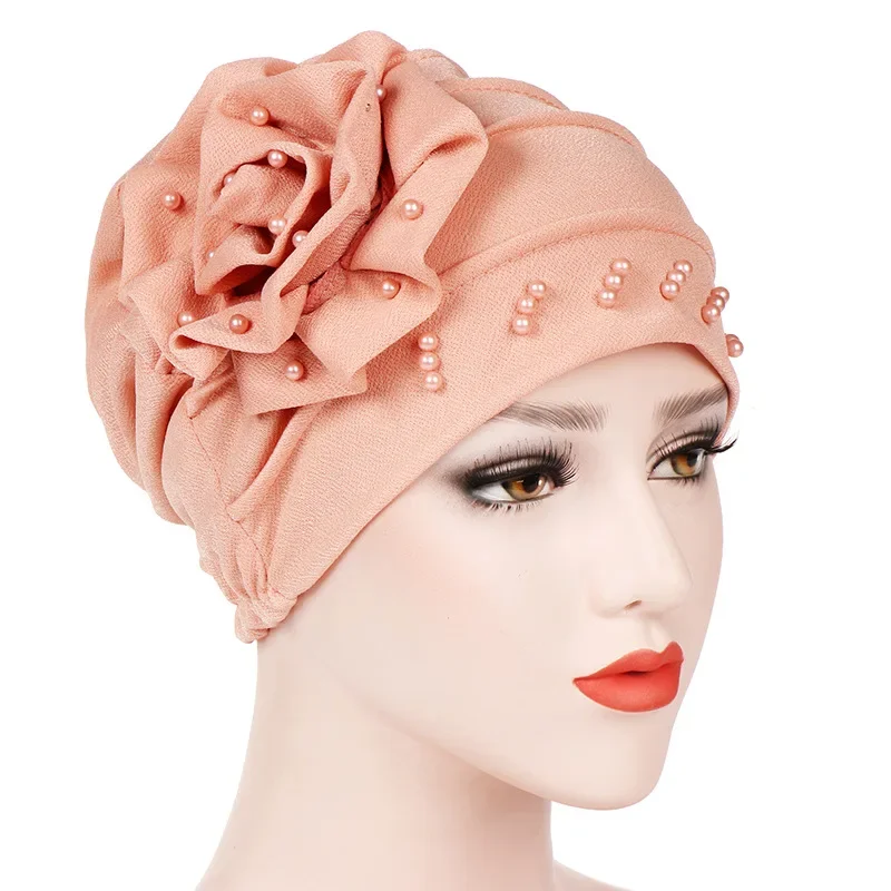 Top Trends: Helisopus Women New Fashion Ruffle Beaded Solid Scarf Cap Muslim Head Wrap Chemo Turban Bandanas Ladies Hair Accessories Shoppable Styles