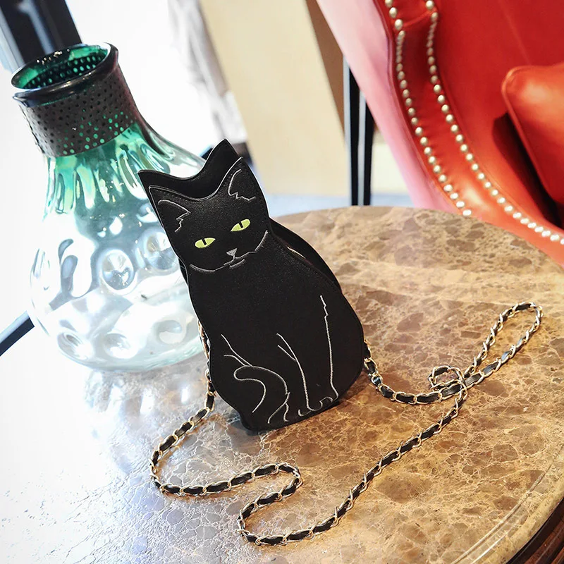 Top Trends: Cute Black Cat Chains Women Shoulder Bags Designer Messenger Bag Luxury Pu Leather Crossbdoy Bag Lady Harajuku Small Purses Sac Shoppable Styles